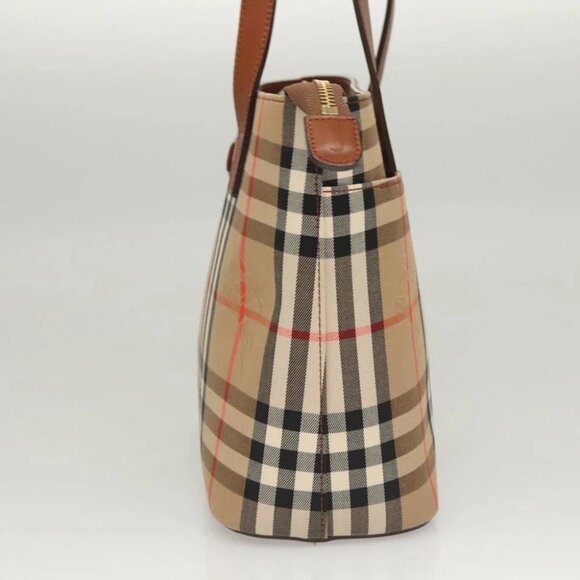 BURBERRY Nova Check Tote Bag Canvas Beige Gold Auth - Picture 7 of 15